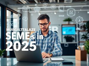 BusinessIMM 8 Antreprenor IMM lucrând cu tehnologie digitală modernă.